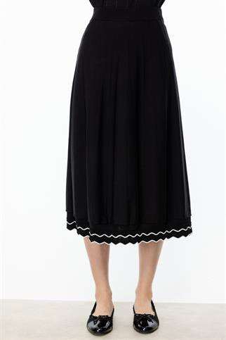  KENDİNDEN DESENLİ MİDİ BOY SİYAH KADIN ETEK  59328-2Y5