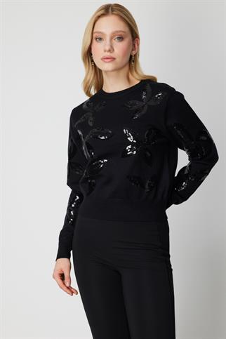 On Pullu Desenli Triko Kazak Siyah 60308-2K6 