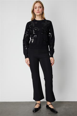 On Pullu Desenli Triko Kazak Siyah 60308-2K6 