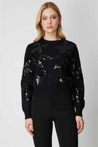 On Pullu Desenli Triko Kazak Siyah 60308-2K6 