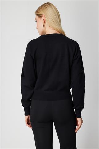 On Pullu Desenli Triko Kazak Siyah 60308-2K6 