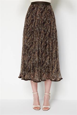 Volanlı Desenli Maxi Etek Kahve 70204-2Y6