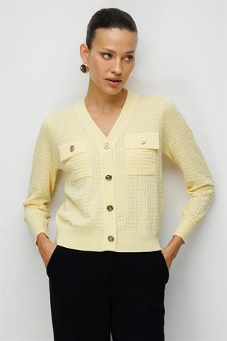 Kapak Cepli V Yaka Hırka Sarı 70913-2Y6