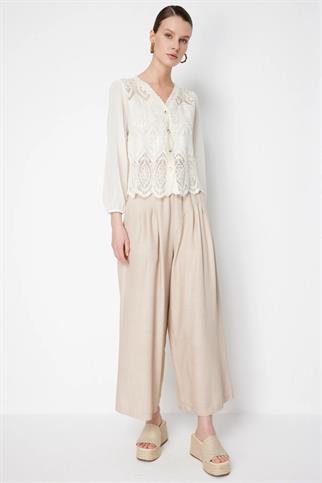 Kolları Tül Dantelli Pamuklu Hırka Ekru 70931-2Y6