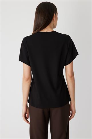 Şeritli Taş Detaylı Kısa Kollu Bluz Siyah 71355-2Y6