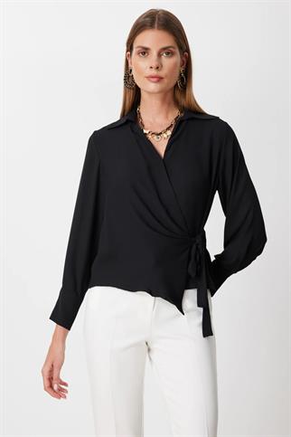 Yandan Bağlamalı Kruvaze Bluz Siyah 72306-2Y6
