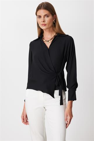 Yandan Bağlamalı Kruvaze Bluz Siyah 72306-2Y6
