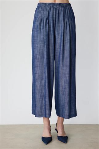 Pileli Geniş Paça Pantolon Indıgo 74120-2Y6