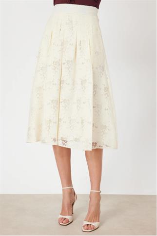 Desenli Pileli Midi Etek Ekru 74216-2Y6