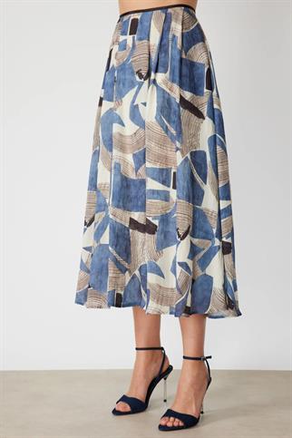 Pileli Desenli Maxi Etek Mavı 74219-2Y6