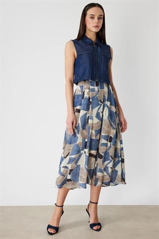 Pileli Desenli Maxi Etek Mavı 74219-2Y6