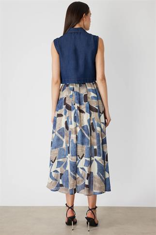 Pileli Desenli Maxi Etek Mavı 74219-2Y6