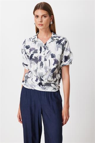 Desenli Yarım Kollu Bluz Siyah 74344-2Y6