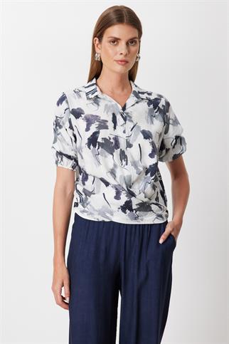 Desenli Yarım Kollu Bluz Siyah 74344-2Y6