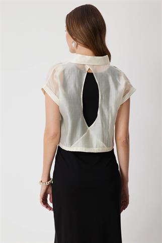 Beli Lastikli Sırt Dekolteli Bluz Krem 74347-2Y6