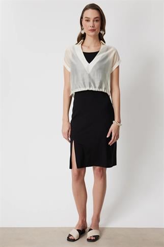 Beli Lastikli Sırt Dekolteli Bluz Krem 74347-2Y6