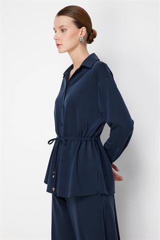 Beli Bağcıklı Düğmeli Bluz Lacivert 74702-2Y6