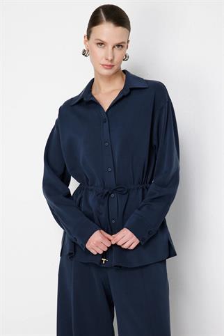 Beli Bağcıklı Düğmeli Bluz Lacivert 74702-2Y6