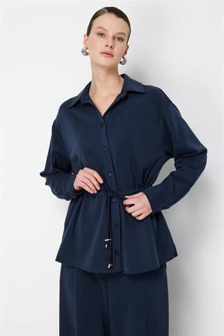 Beli Bağcıklı Düğmeli Bluz Lacivert 74702-2Y6