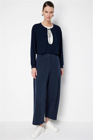 Dikiş Detaylı Bol Paça Pantolon Lacivert 74703-2Y6