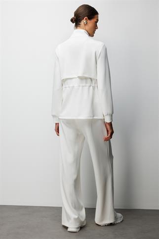 Dik Yaka Beli Bağcıklı Ceket Ekru 76333-2Y6