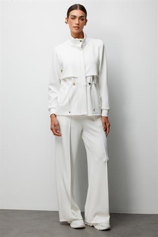 Dik Yaka Beli Bağcıklı Ceket Ekru 76333-2Y6