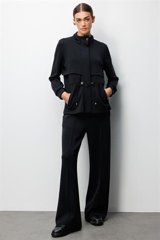 Dik Yaka Beli Bağcıklı Ceket Siyah 76333-2Y6