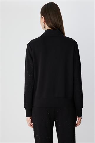 Yakası Fermuarlı Taşlı Eşofman Üstü Siyah 76343-2Y6