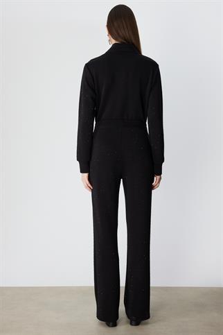 Taş İşlemeli Bol Paça Eşofman Altı Siyah 76344-2Y6