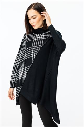 ÖNÜ PARÇALI DESENLİ SİYAH KADIN TUNİK 45390-2K5