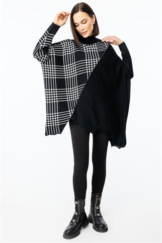 ÖNÜ PARÇALI DESENLİ SİYAH KADIN TUNİK 45390-2K5