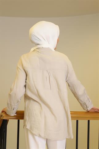 CEPLİ UZUN KOLLU NATUREL KADIN GÖMLEK  33918-2Y4