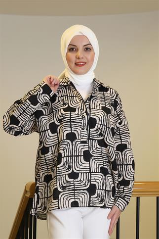 GEOMETRİK DESENLİ SİYAH KADIN GÖMLEK  34511-2Y5
