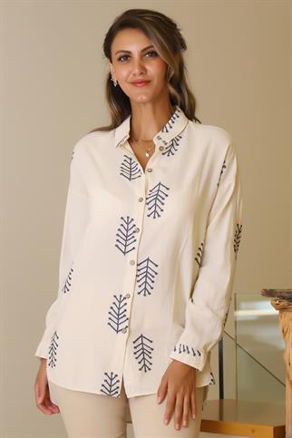 ETNİK DESENLİ TAŞ KADIN GÖMLEK  3280-2Y5