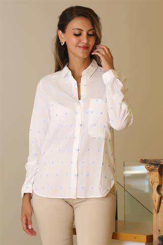 MAVİ PUANTİYELİ UZUN KOLLU KADIN GÖMLEK  3373-2Y5