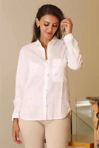 MAVİ PUANTİYELİ UZUN KOLLU KADIN GÖMLEK  3373-2Y5