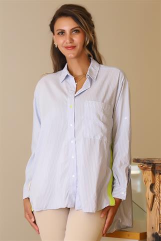 ARKASI UZUN ÇİZGİLİ MAVİ KADIN GÖMLEK  3480-2Y5