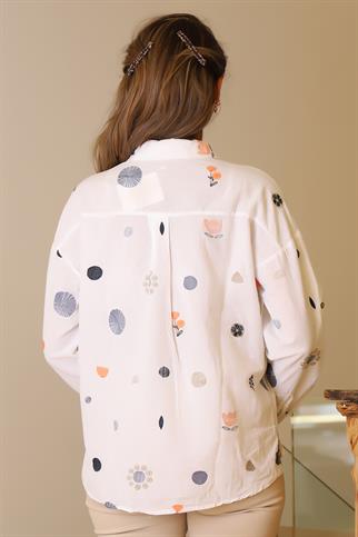 DESENLİ UZUN KOLLU BEYAZ KADIN GÖMLEK  3574-2Y5