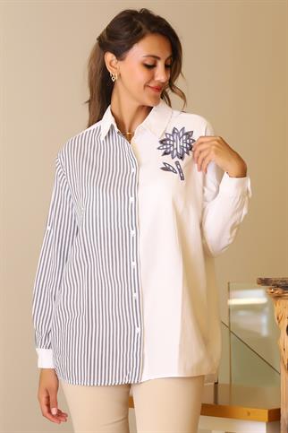 OMUZU ÇİÇEK DETAYLI BEYAZ KADIN GÖMLEK  3850-2Y5