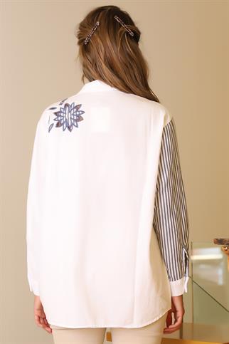 OMUZU ÇİÇEK DETAYLI BEYAZ KADIN GÖMLEK  3850-2Y5