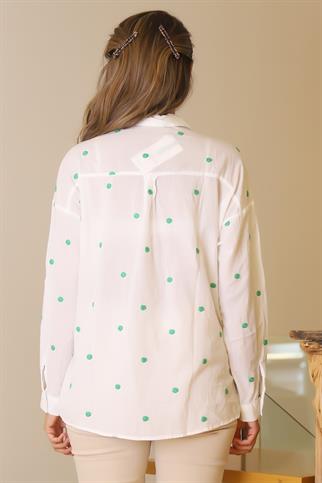 YEŞİL PUANTİYELİ UZUN KOLLU KADIN GÖMLEK  4013-2Y5