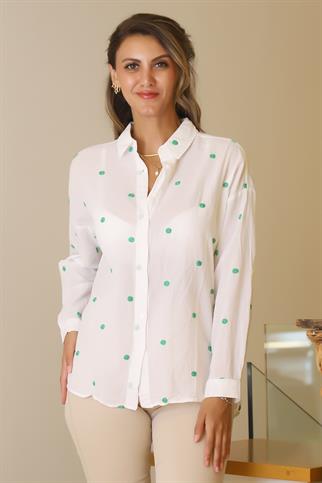 YEŞİL PUANTİYELİ UZUN KOLLU KADIN GÖMLEK  4013-2Y5