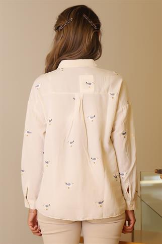 KUŞ DESENLİ NATURAL KADIN GÖMLEK  4079-2Y5