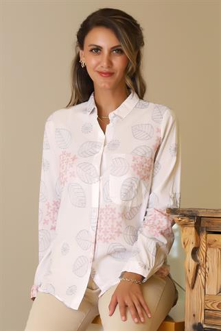 YAPRAK DESENLİ KIRMIZI LACİ KADIN GÖMLEK  4388-2Y5 