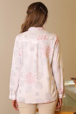 YAPRAK DESENLİ KIRMIZI LACİ KADIN GÖMLEK  4388-2Y5 