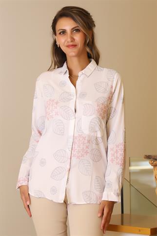 YAPRAK DESENLİ KIRMIZI LACİ KADIN GÖMLEK  4388-2Y5 