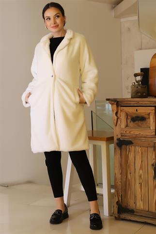 CEPLİ TEK DÜĞME BEYAZ KADIN KABAN 047-2K5