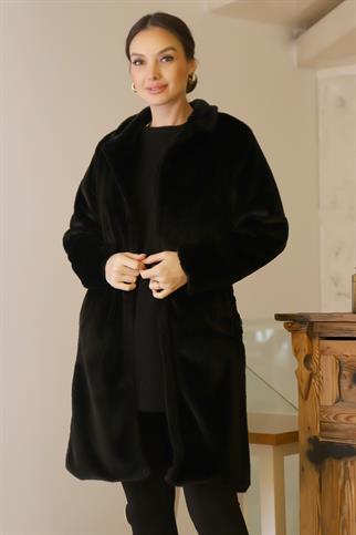 CEPLİ TEK DÜĞME SİYAH KADIN KABAN 047-2K5 