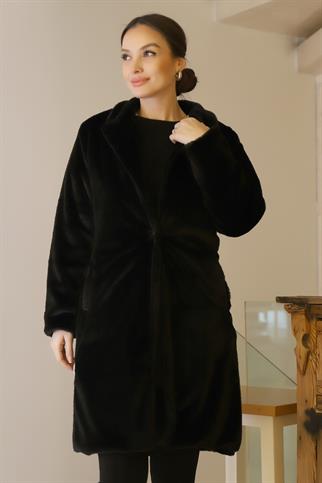 CEPLİ TEK DÜĞME SİYAH KADIN KABAN 047-2K5 