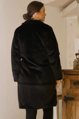 CEPLİ TEK DÜĞME SİYAH KADIN KABAN 047-2K5 